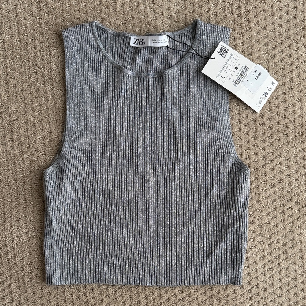 Zara Charcoal Ribbed Crop Top